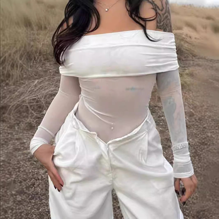 Damer Off-Shoulder Langermet kropp med transparente aksenter Skjora