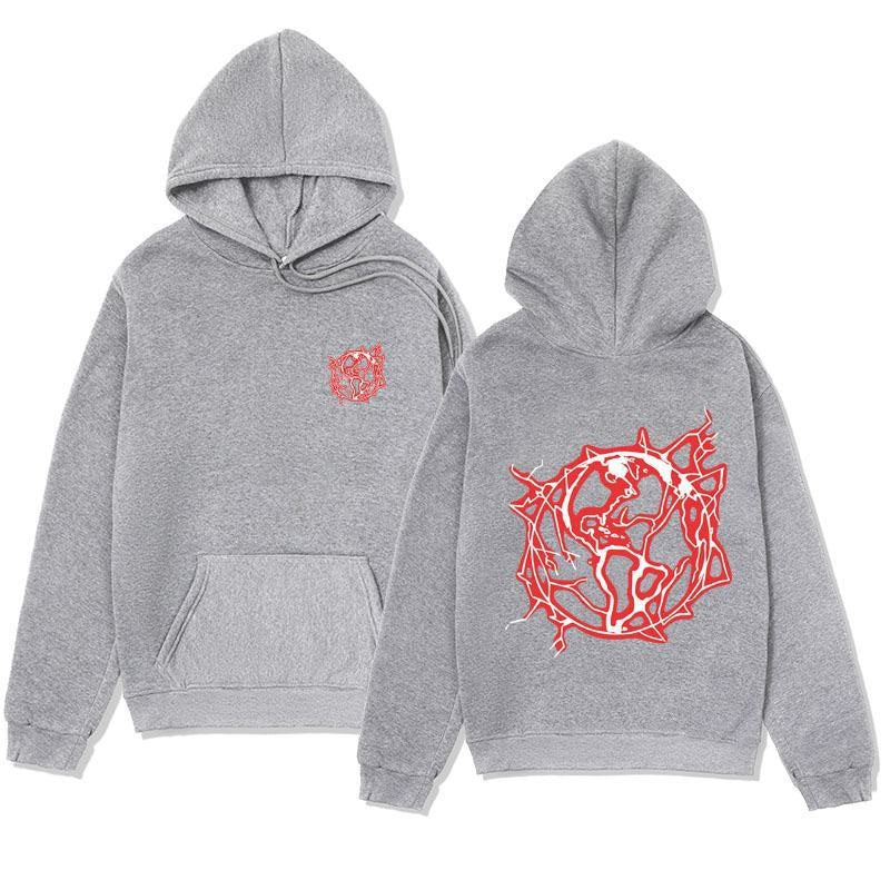 Dame het sweatshirthoodie med kunstnerisk grafisk trykk og praktisk kengurulomme Skjora