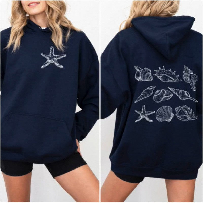 Kvinners oversized hettegenser med maritimt skalldesign Skjora