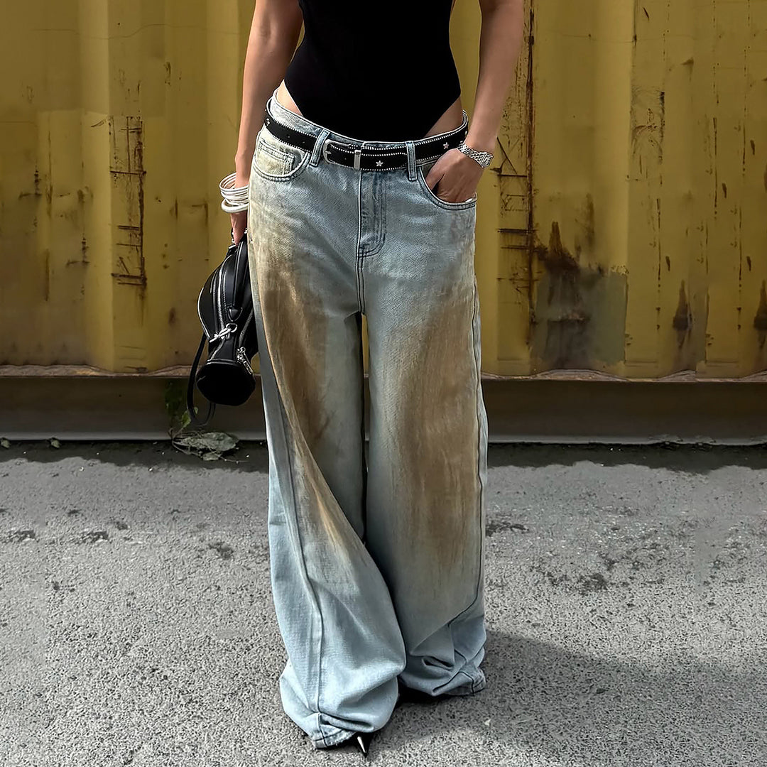 Dame brede jeans med unik vintage vask Skjora
