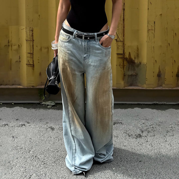 Dame brede jeans med unik vintage vask Skjora