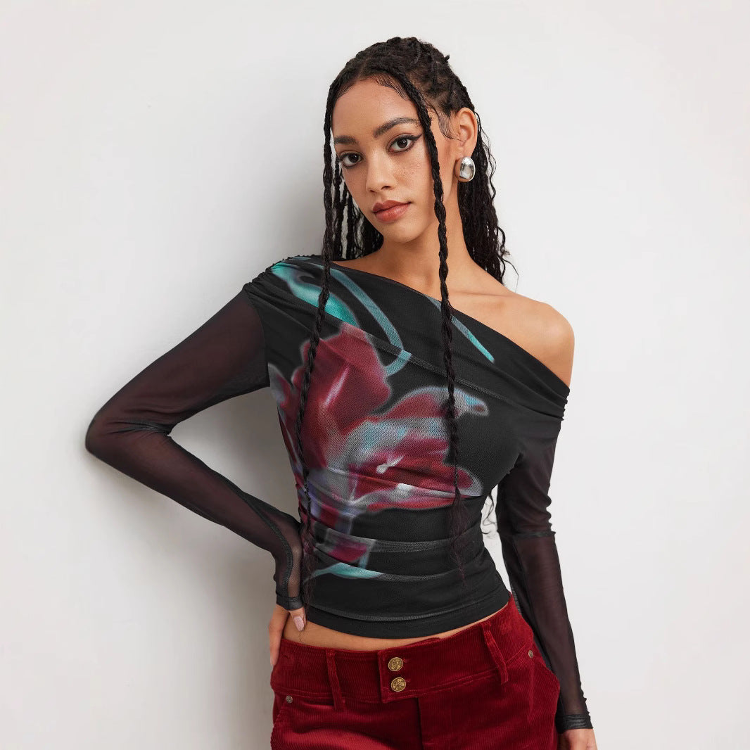 Dame Trendy Skjorte med transparente Ermer Skjora