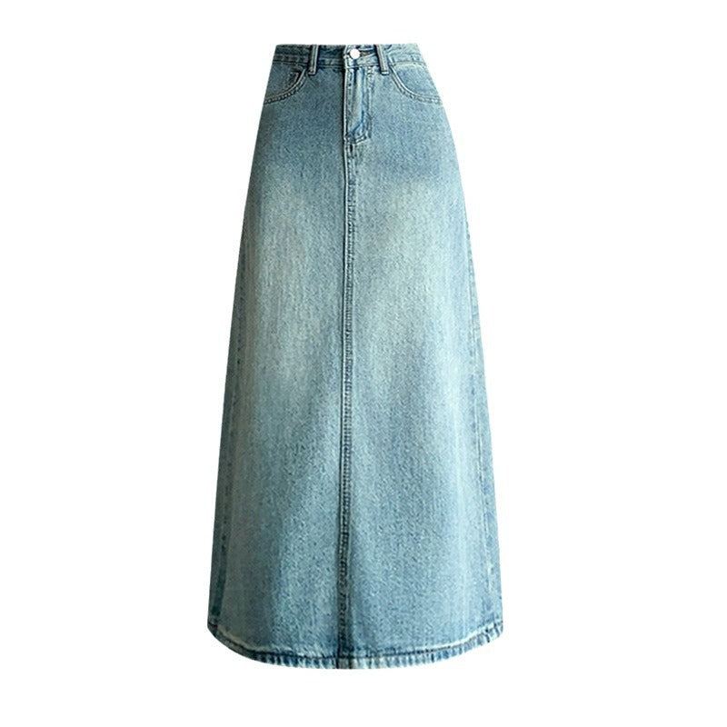 Kvinnes denim maxiskjørt med sideslitt Skjora