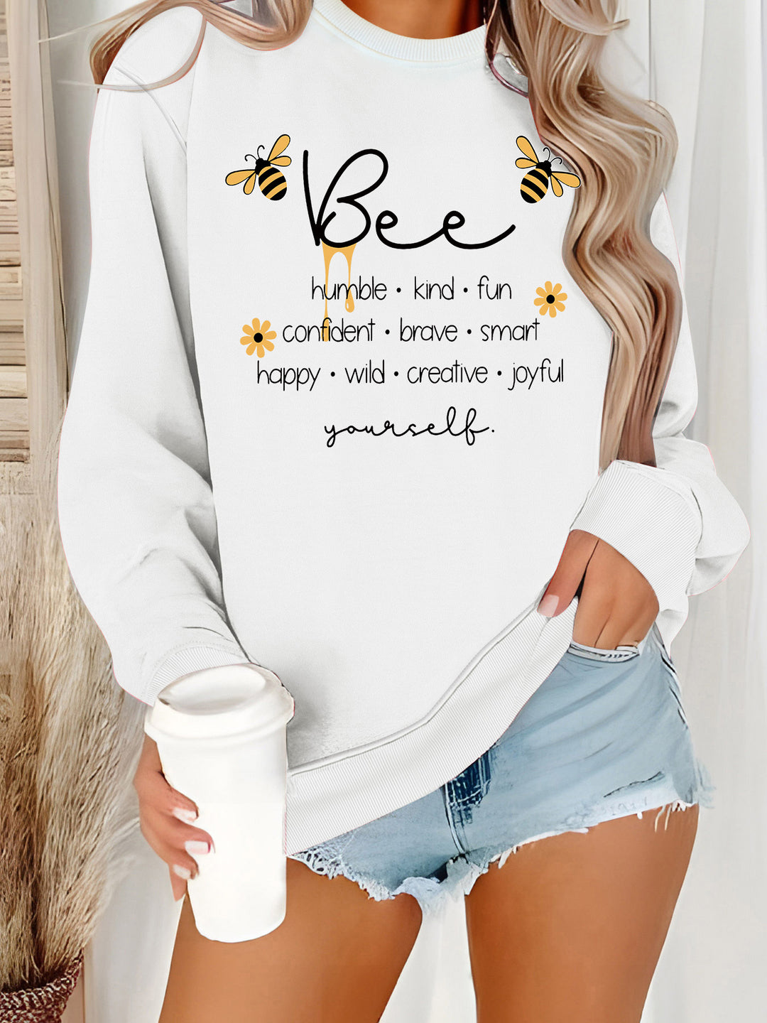 Dame sweatshirts med inspirerende bien mote og positive affirmasjoner Skjora