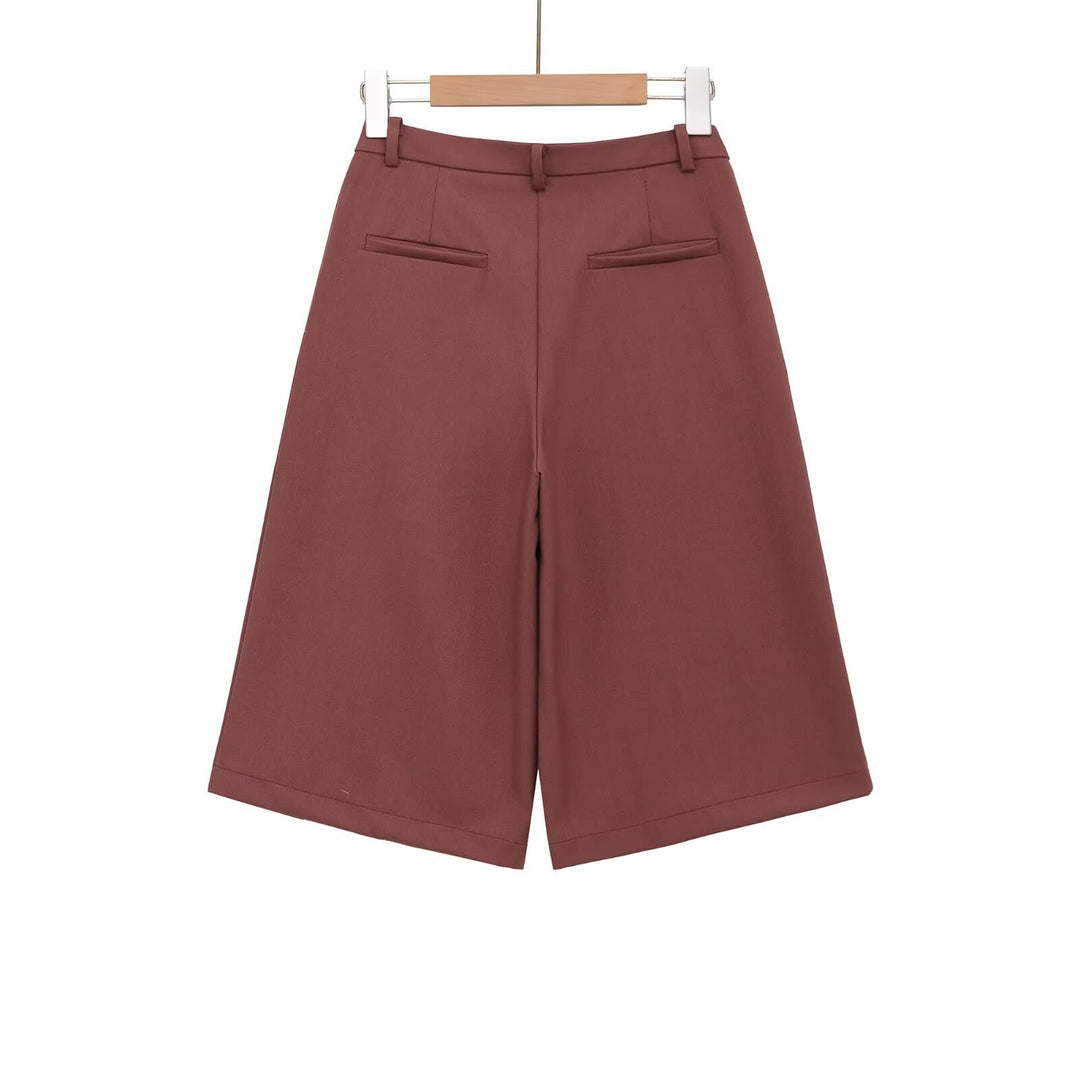 Dame vide høyt liv-shorts med elegant folder Skjora