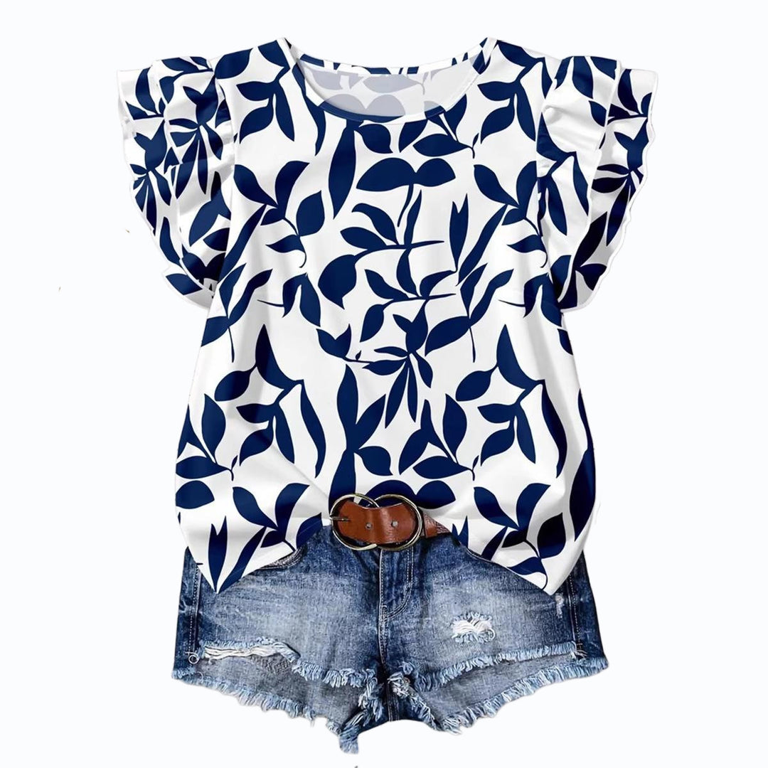 Damebluse med pufferm og blomsterdesign Skjora