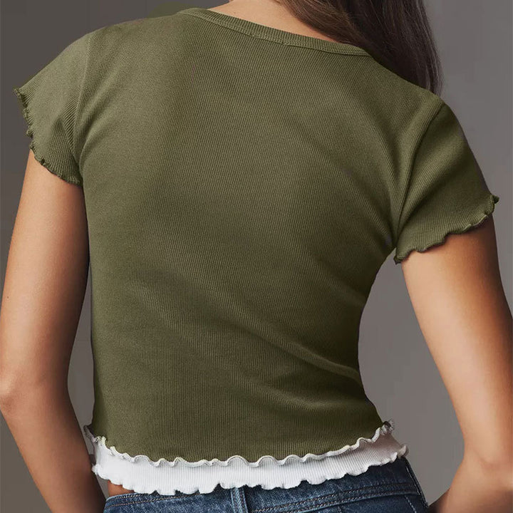 Dame Crop-Top med volangdetaljer Skjora