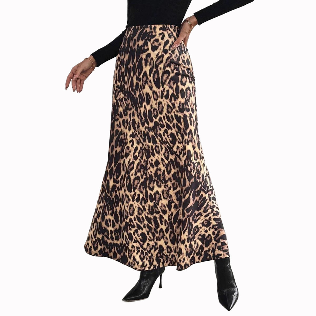 Dame maxiskjørt med moderne leopardmønster Skjora