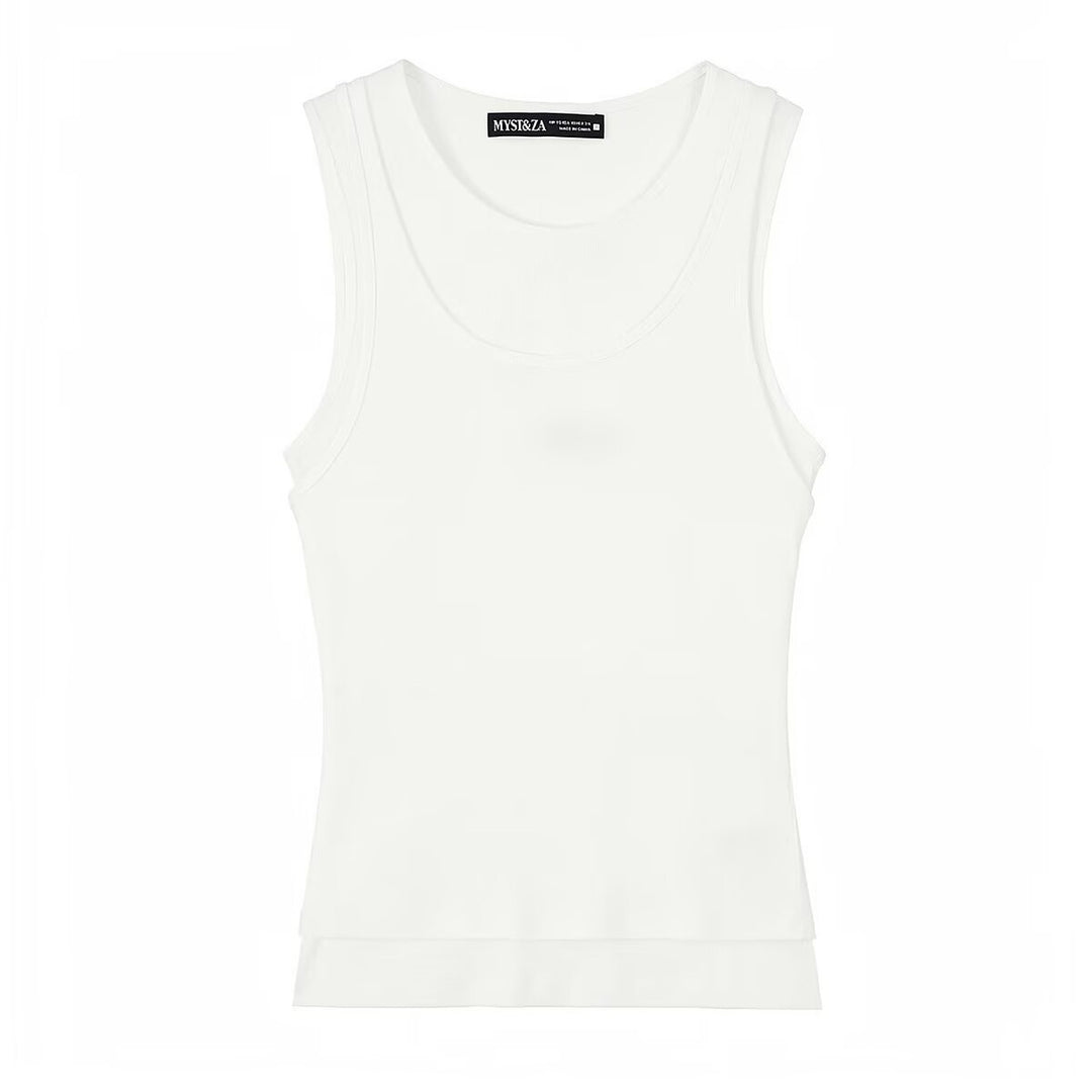 Dame ermeløs tanktop i høy kvalitet stretch-materiale med figursydd snitt Skjora