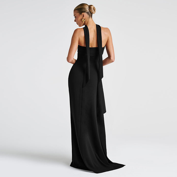 Damer Elegant Stroppekjole med side Drapering og høyt lukket U-cut Skjora