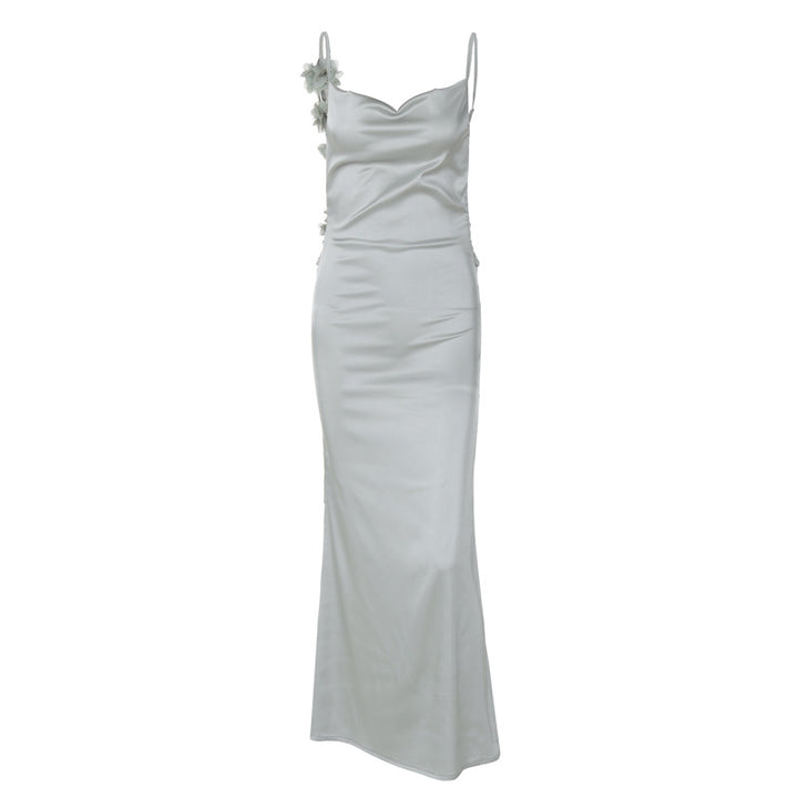 Dame Satin Maxikjole med delikate stropper og elegant drapering Skjora