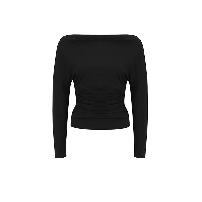 Dame Off-Shoulder Topp med figurnær passform og fin rynketing Skjora