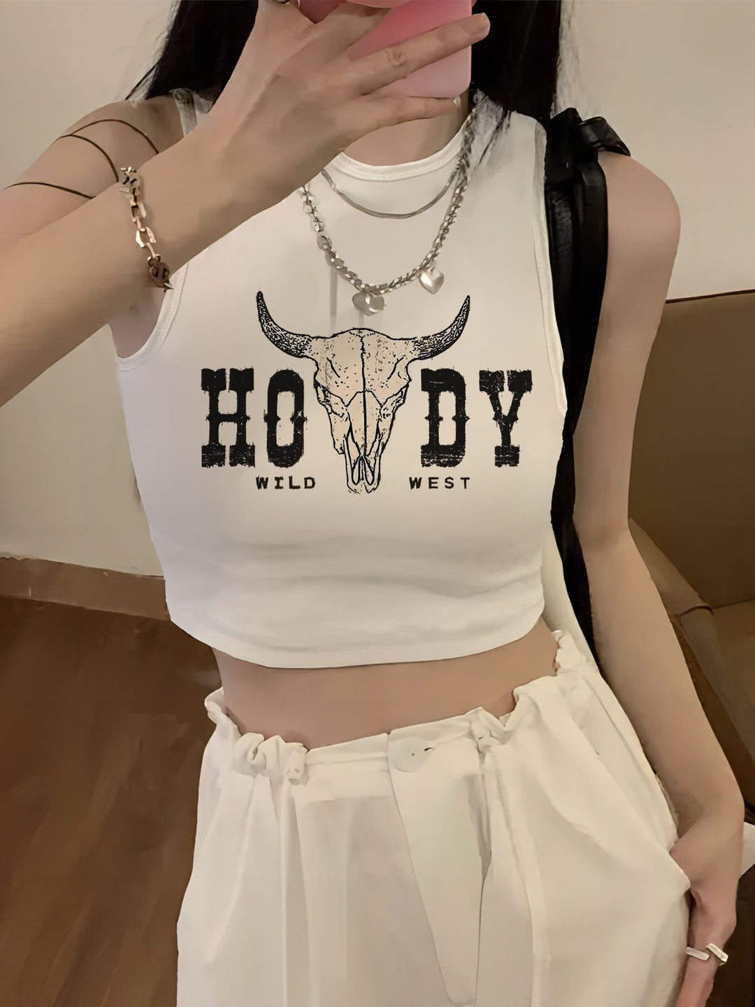 Dame Crop-Top med kreativt sitat og avslappet snitt Skjora