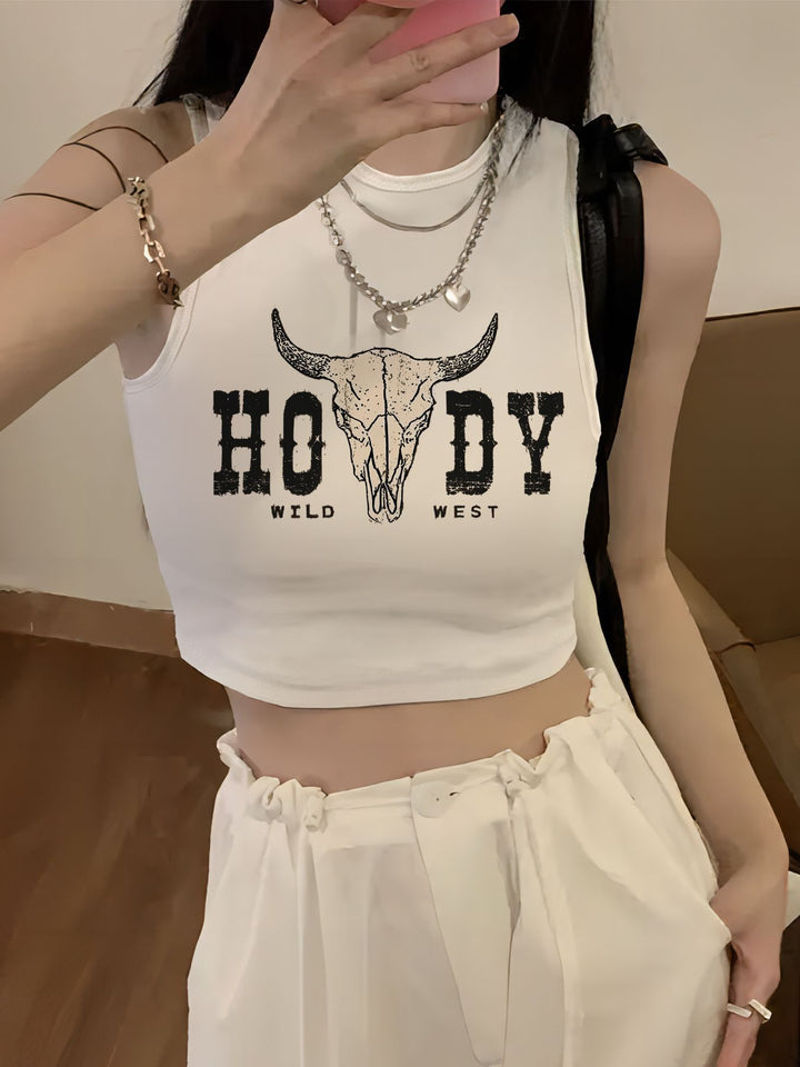 Dame Crop-Top med kreativt sitat og avslappet snitt Skjora