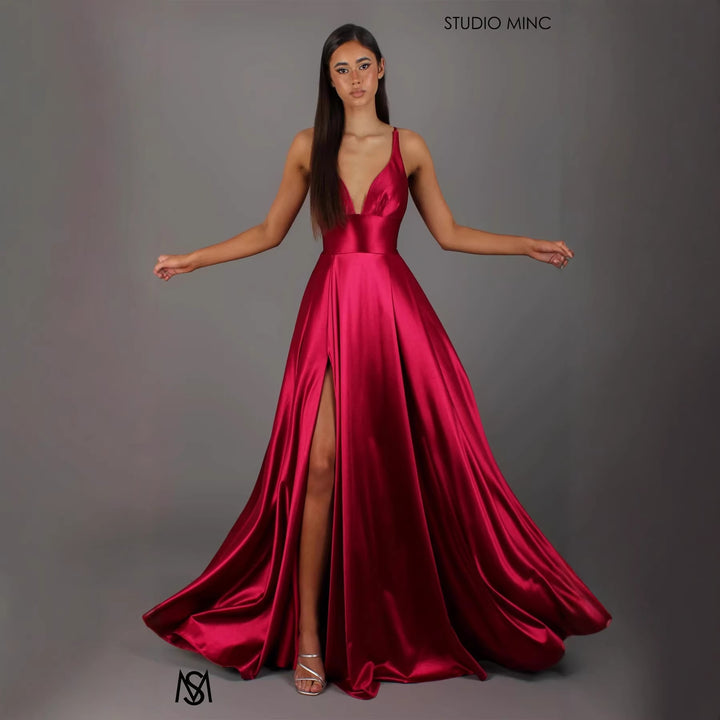 Damer Elegant Maxi Kjole med Dyp V-Hals og Moderne Splitt
