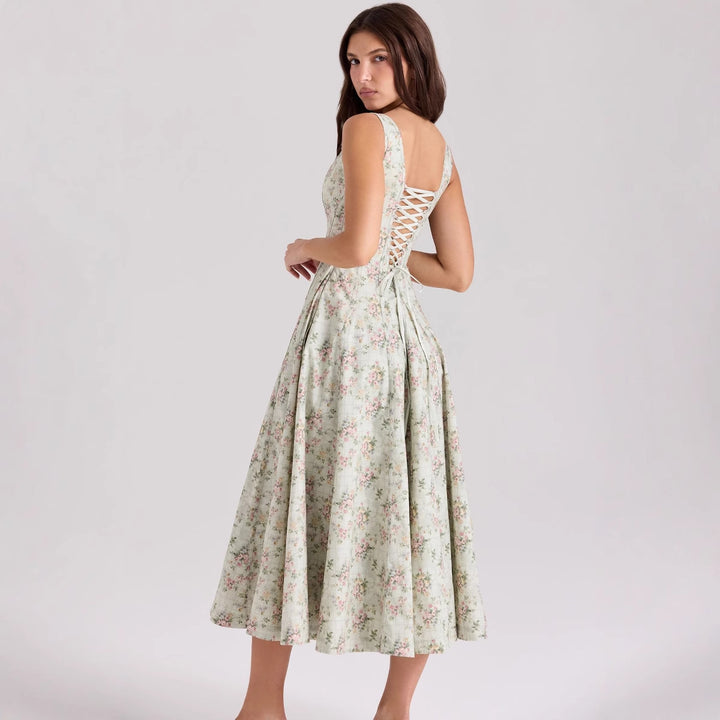 Kvinnes Floral Maxi Kjole med Slanke Stropper og Sidelommer