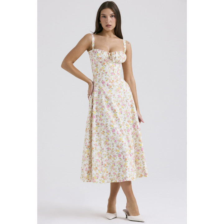 Dame Maxikjole med blomsterdesign og elegant spalte Skjora