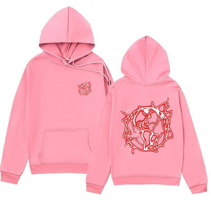 Dame het sweatshirthoodie med kunstnerisk grafisk trykk og praktisk kengurulomme Skjora