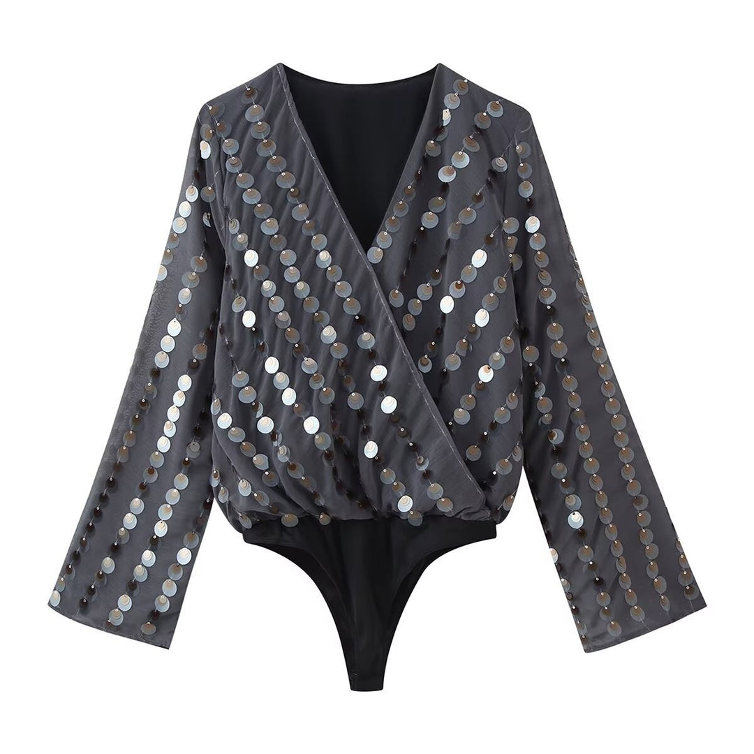 Damer Glamouroser Body med glitrende paljetter og innpakningsdesign Skjora