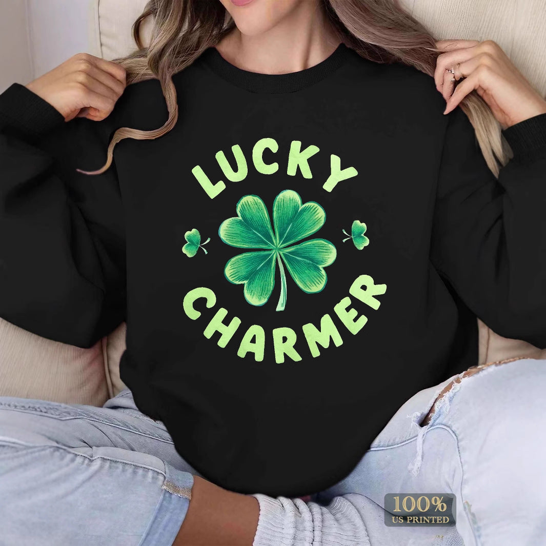 Dame sweatshirt med trendy kløverdesign og inspirerende tekst Skjora