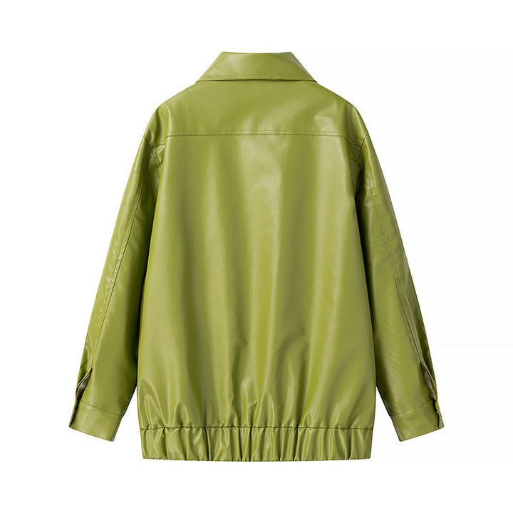 Kvinnenes Casual Faux Lær Jakke med Praktiske Lommer og Moderne Design Skjora