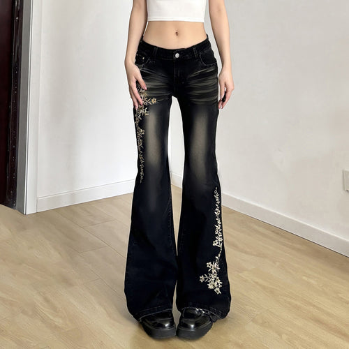 Dame Flared Jeans med elegant blomsterbroderi Skjora