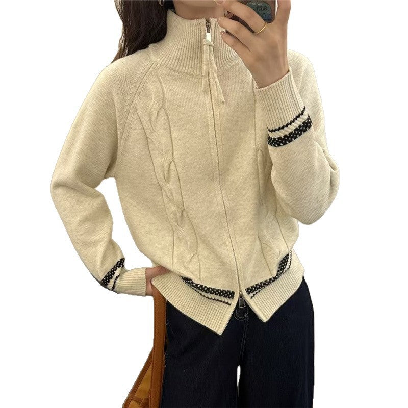 Kvinne cardigan med elegant glidelås og teksturert kabelmønster Skjora