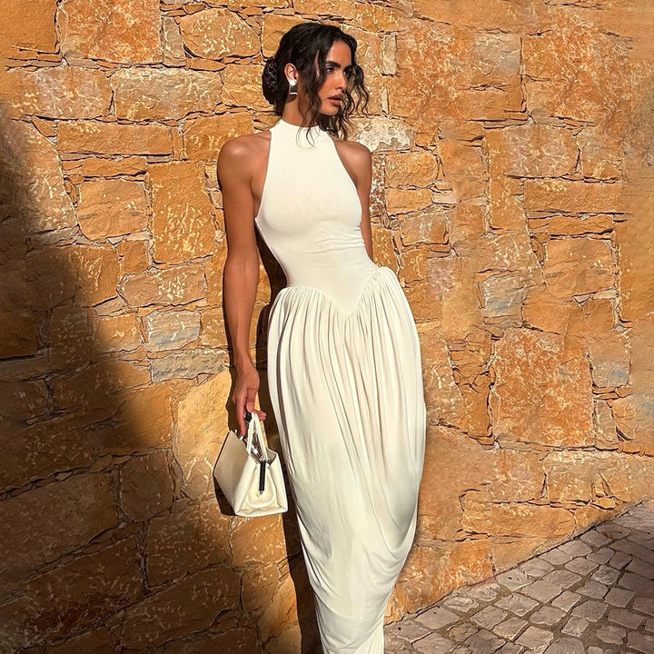 Dame Elegant Maxi jumpsuit med høy krage og flytende kant Skjora