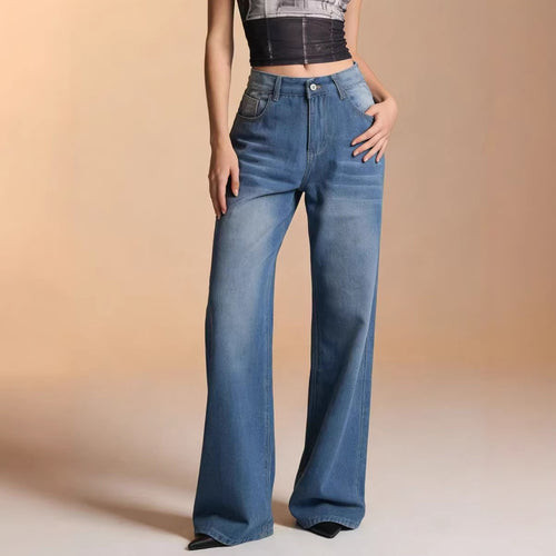 Women's baggy denim jeans with vintage wash and high waist Skjora