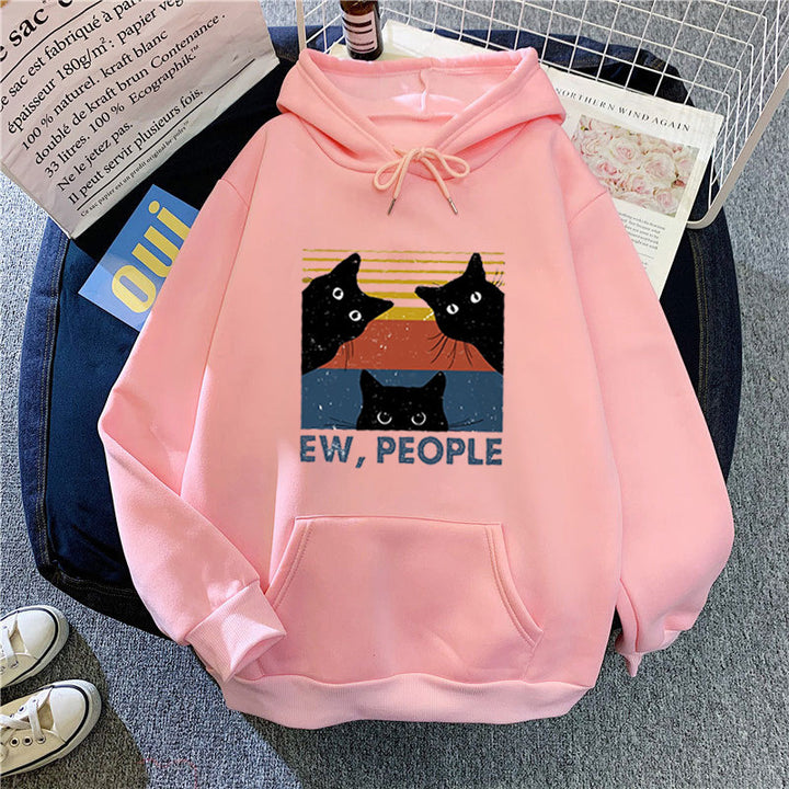 Damen Kapuzenpullover mit stylischem Katzenmotiv und inspirierendem Schriftzug Skjora
