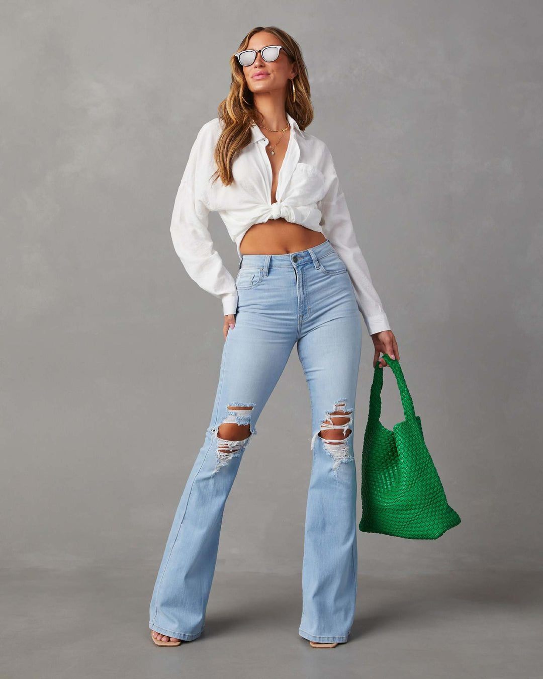 Kvinner Flared Jeans med trendy Destroyed detaljer og høy midje Skjora