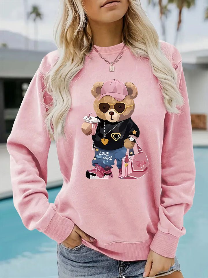 Kvinnegenser med unikt tegneserie-bjørn design og trendy tekst Skjora