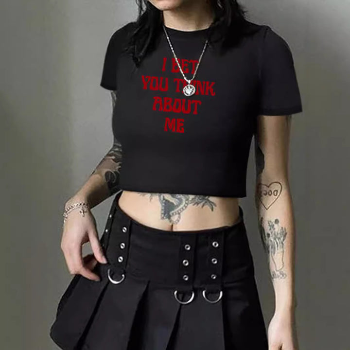 Dame Crop-T-skjorte med kreativt Comic-motiv Skjora