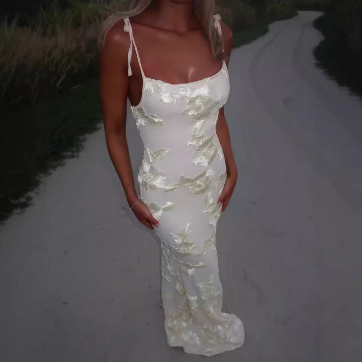 Dame Elegant blomstermønster kjole med stroppeløs silhuett Skjora