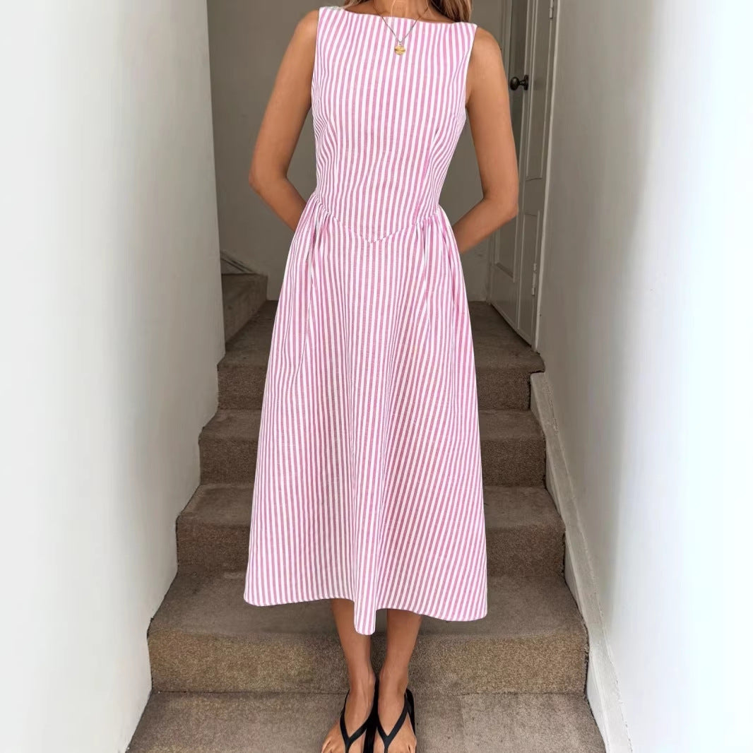 Damer Elegant Midi-Kjole i Stripemønster Skjora