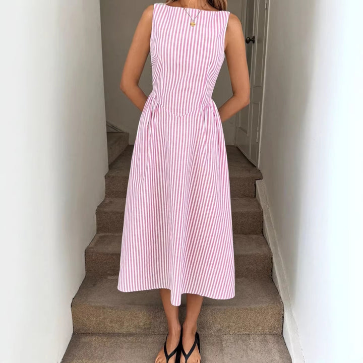 Damer Elegant Midi-Kjole i Stripemønster Skjora