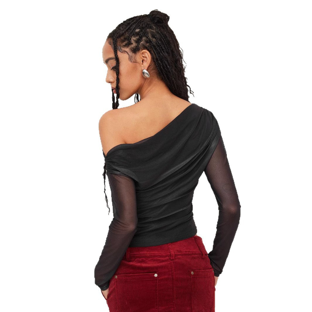 Dame Trendy Skjorte med transparente Ermer Skjora