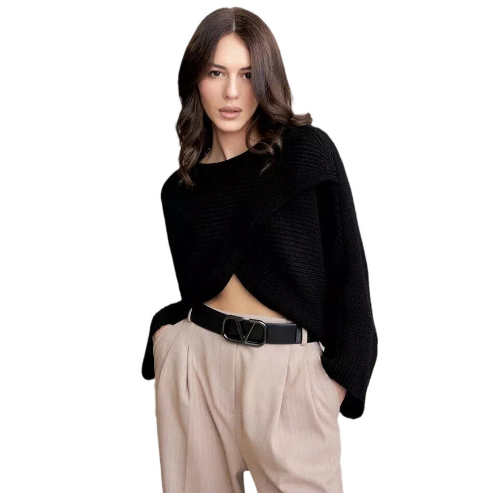Kvinnens casual cropped strikkegenser med løs passform Skjora