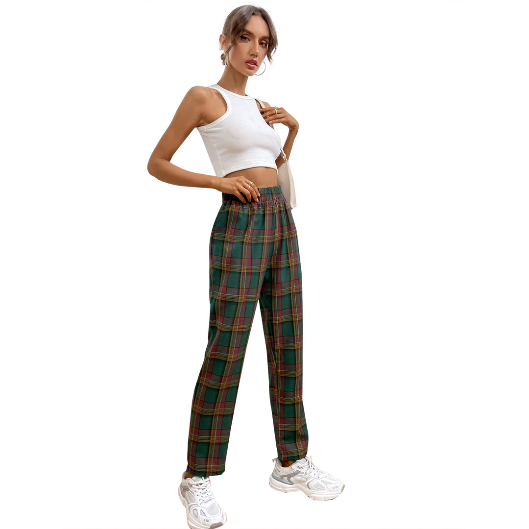 Kvinne casual rutete bukser med elastisk liv og slim fit Skjora