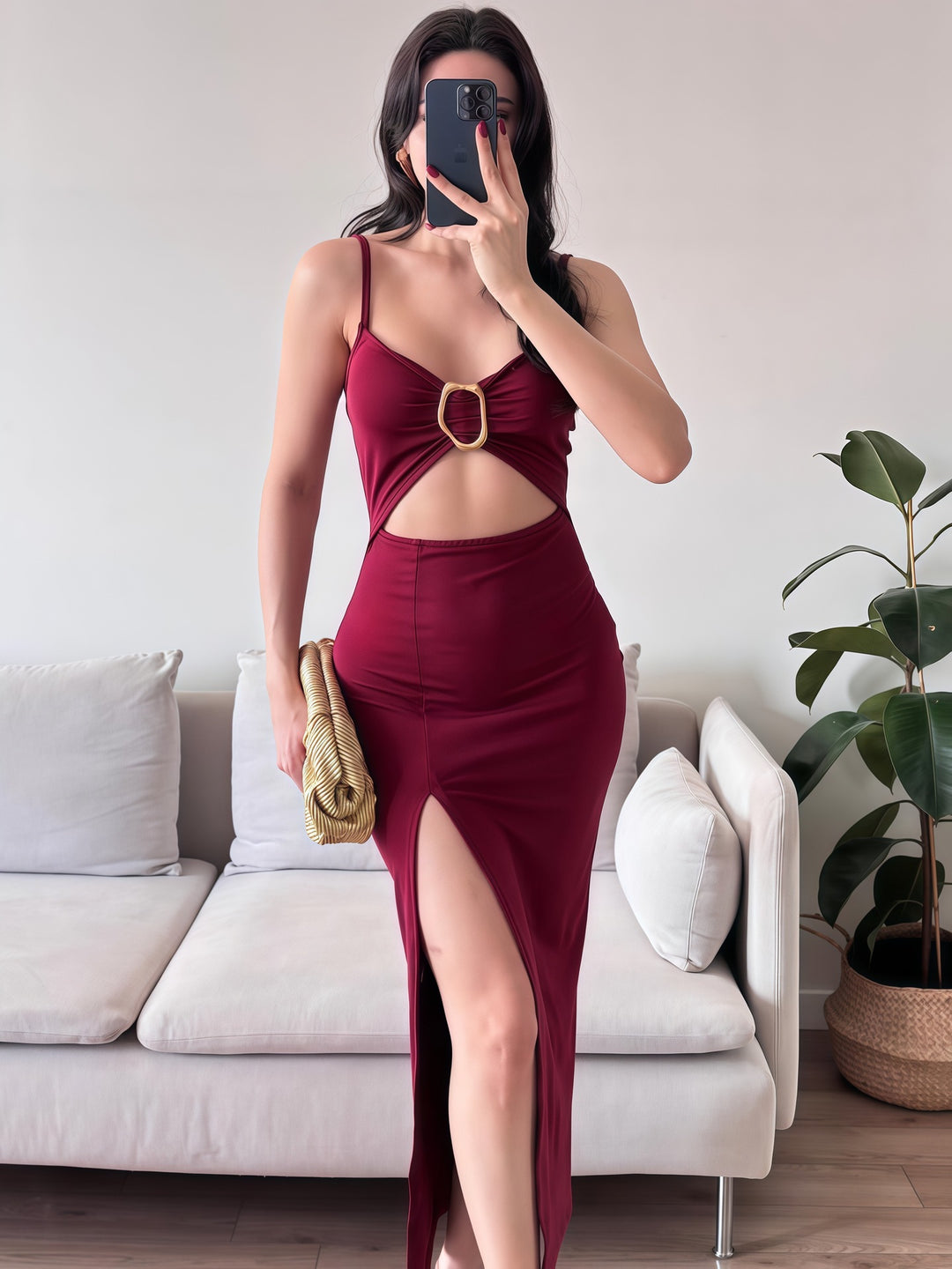 Dame Figurtilpasset Maxikjole med Cut-Outs og elegant belte Skjora
