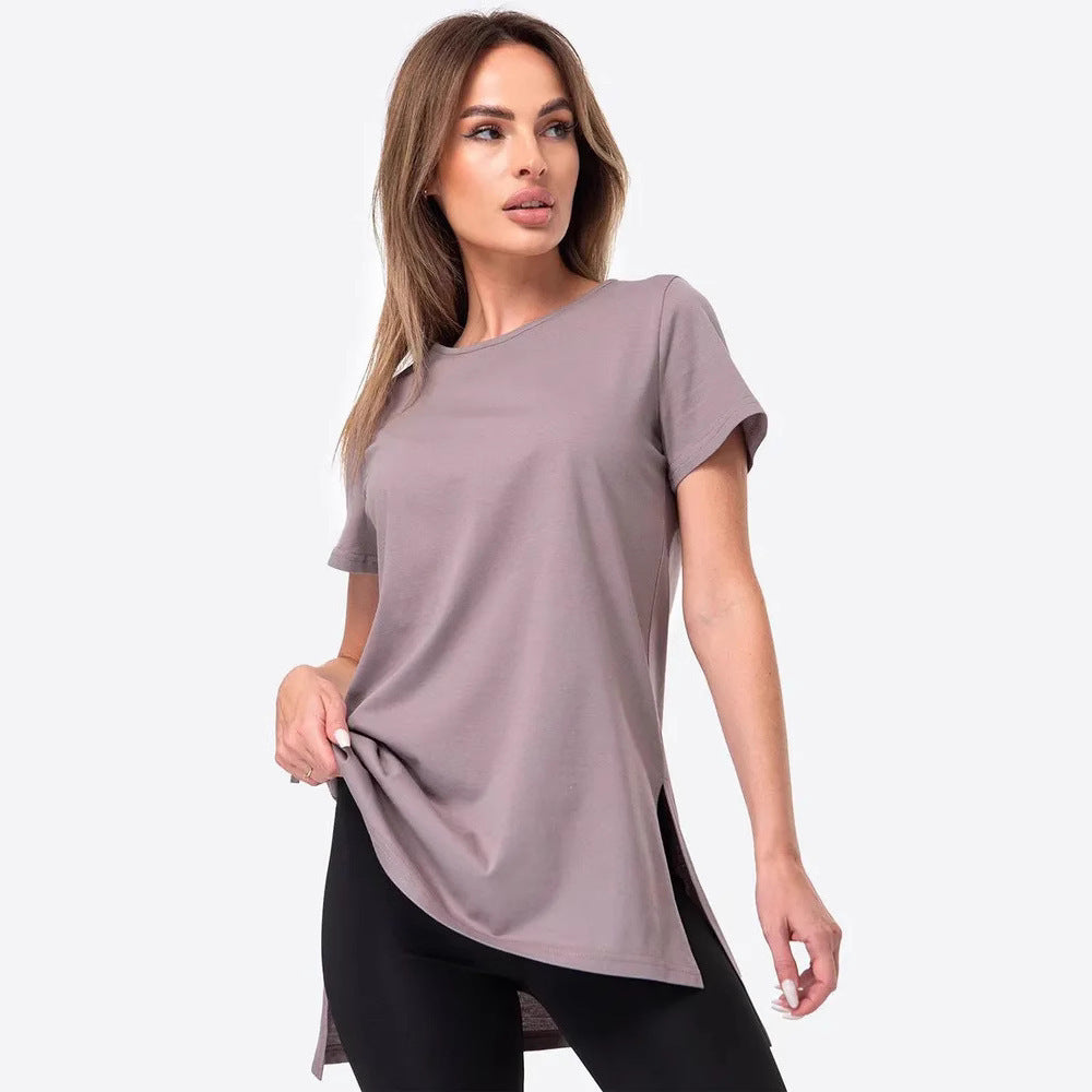 Dame casual longline T-skjorte med sidesplitter og høy slitasjekomfort Skjora