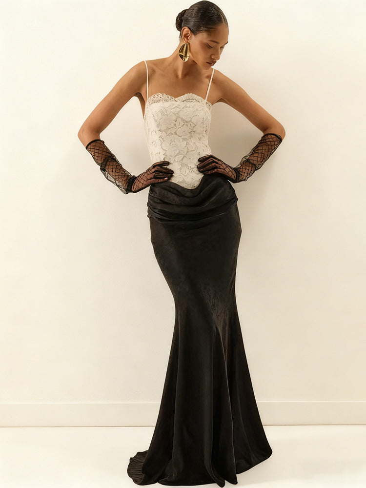 Women's Elegant Corset Evening Gown with Chic Peplum and Long Hem Skirt
