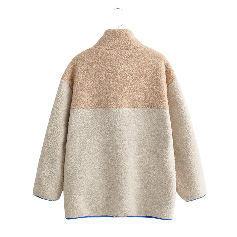 Kvinnes Fluffy Fleece Jakke med Høy Krage og Glidelås Skjora