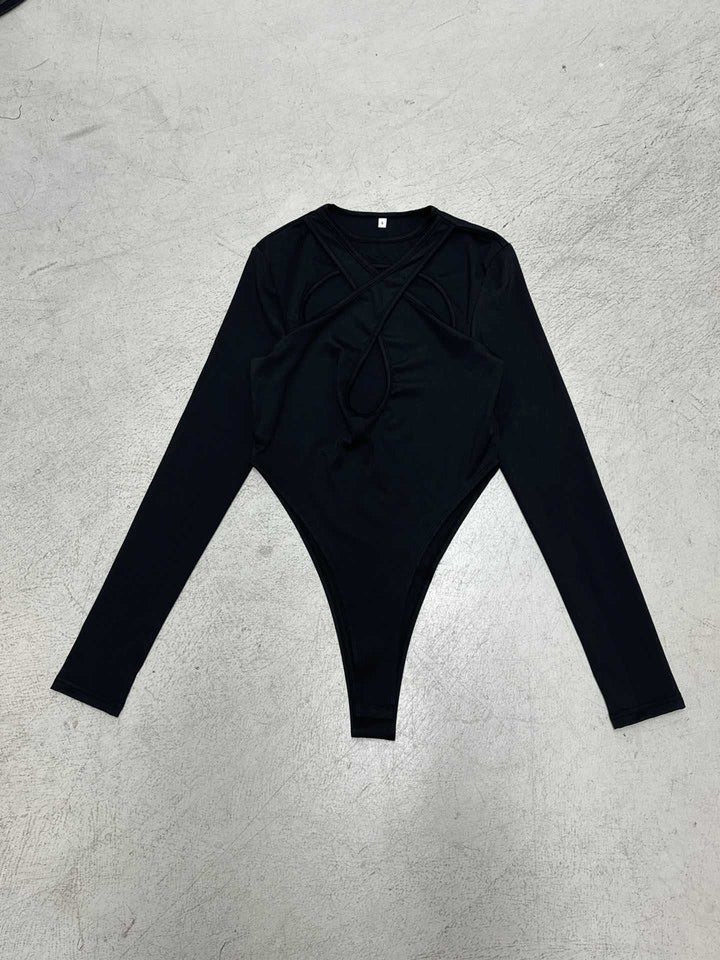Dame Langermet Bodysuit med raffinert kryss-design og høy midje Skjora