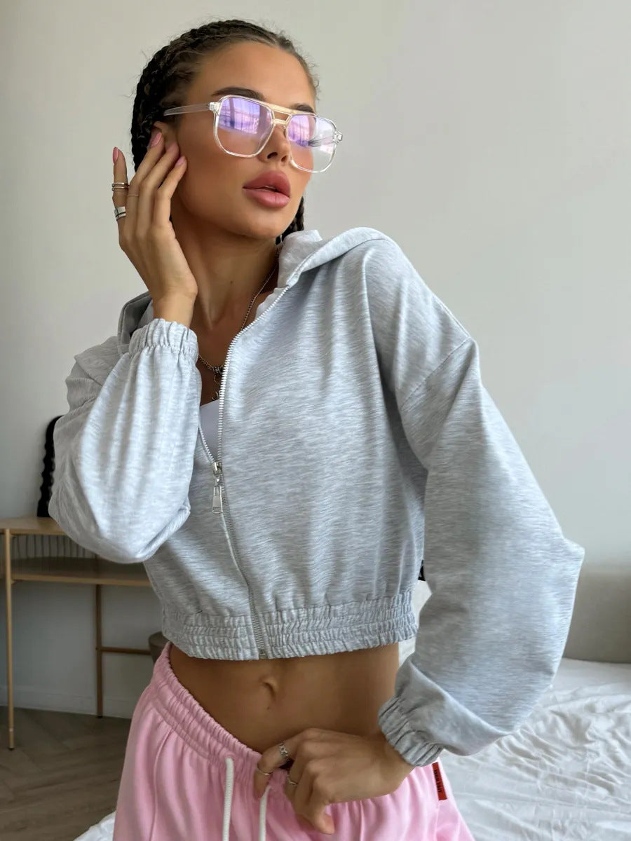 Damer cropped hoodie jakke med elastisk midje og avslappet snitt Skjora