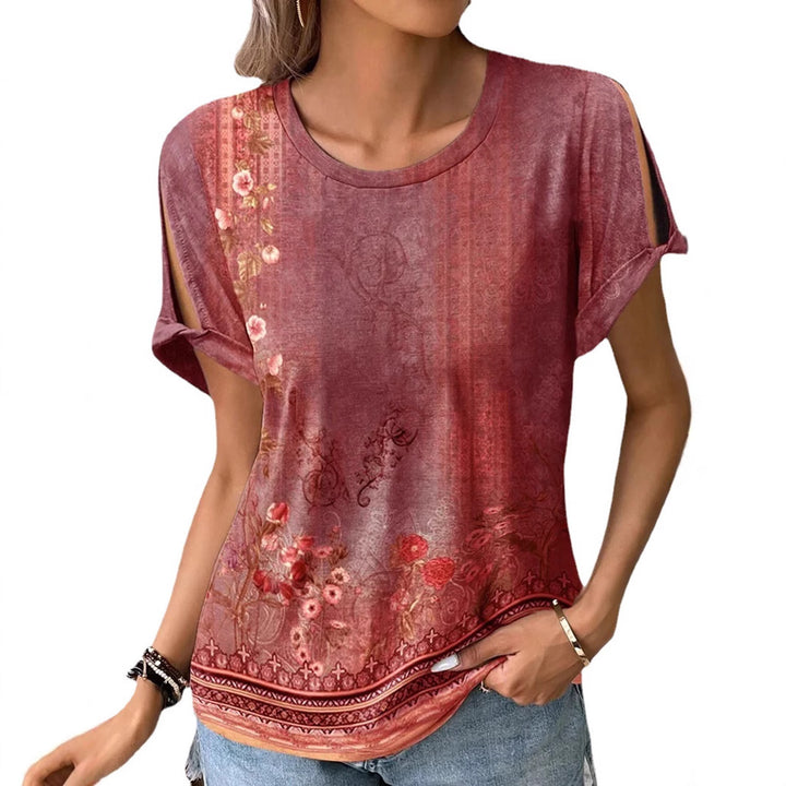 Dame floral oversized T-shirt med cut-out ermer Skjora