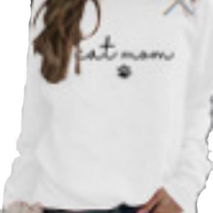 Dame sweatshirt med kreativ kattemamma-design Skjora
