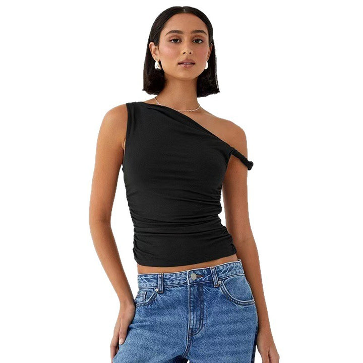 Dame En-sidig Rynkedes Top med elastisk Design Skjora