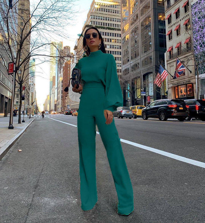Dame Elegant Jumpsuit med vide ermer og høy krage Skjora