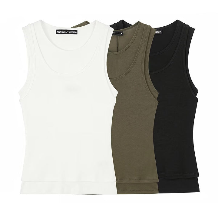 Dame ermeløs tanktop i høy kvalitet stretch-materiale med figursydd snitt Skjora